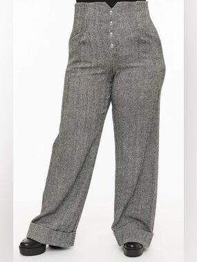 Plus Size 1940s Buttoned Wide leg Trousers